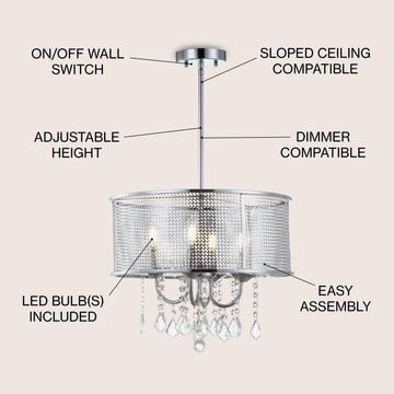 Avah Metal/Crystal Adjustable LED Drop Chandelier